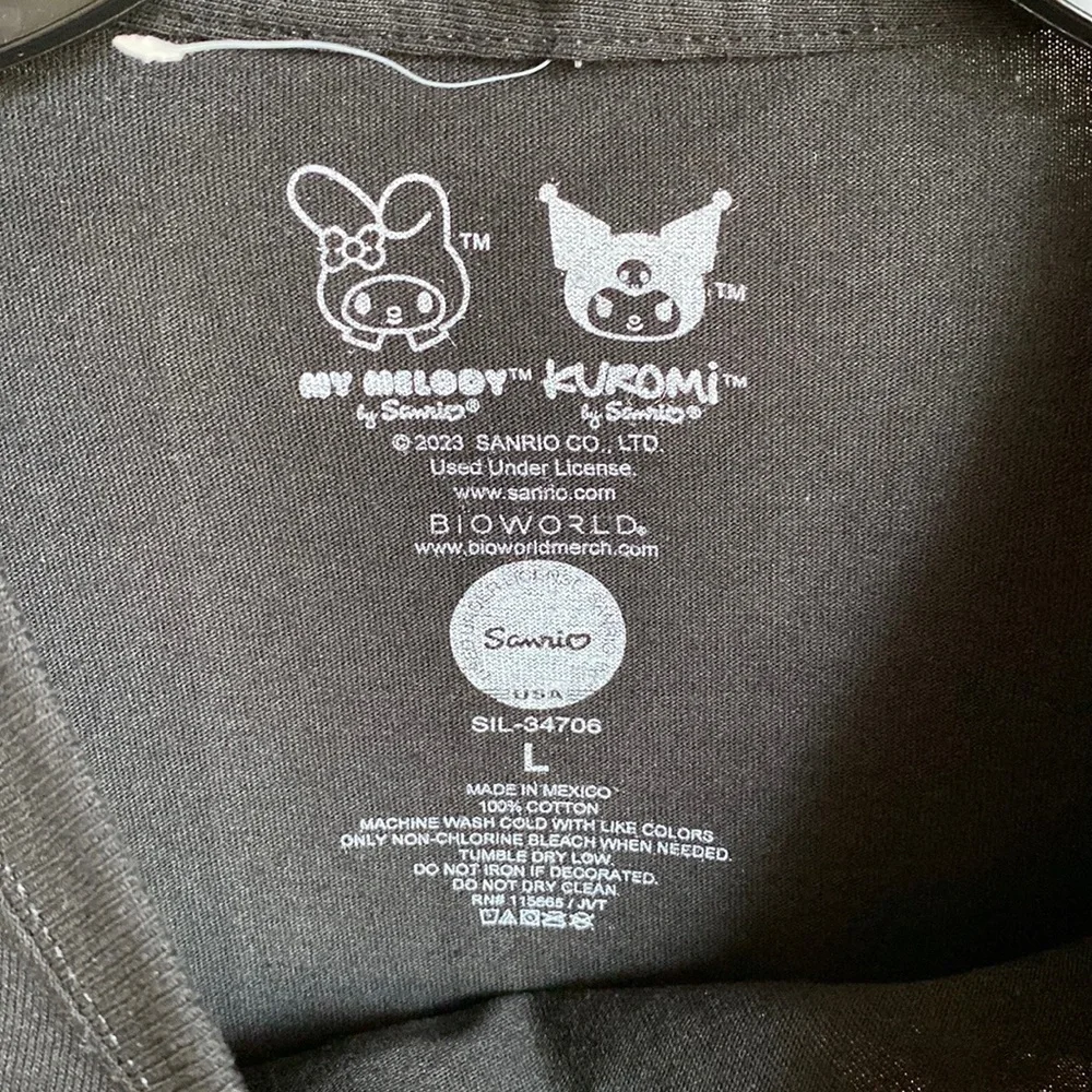 My Melody & Kuromi Flame Heart Black Cotton Cropped Boyfriend T-Shirt Sz Large - Picture 5 of 7